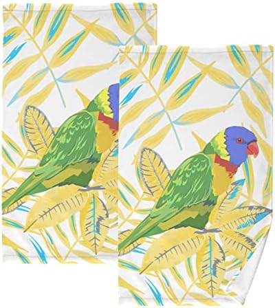 Prosop de bumbac set de 2 papagali păsări tropicale flori florale frunze de mână galben prosop corp degetul vârf de gimnast