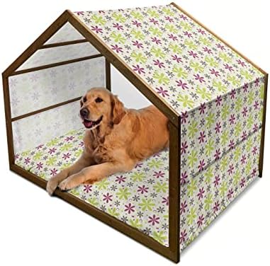 Casă de câini din lemn abstract din Ambessonne, diagonală geometrică în color pastelate fete pentru fete, design verificat,