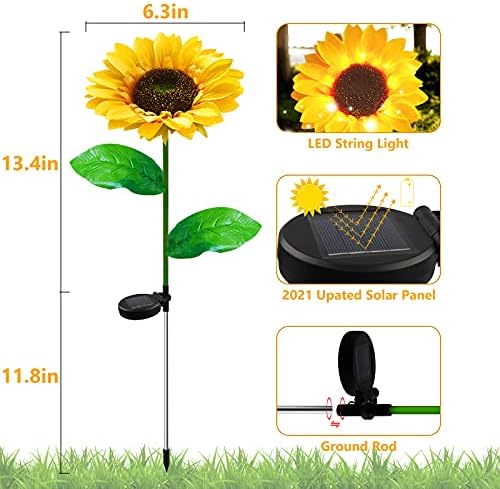 Lumini solare de floarea -soarelui Greenke, decorative, LED -uri de grădină solară, lumini de flori impermeabile pentru curte