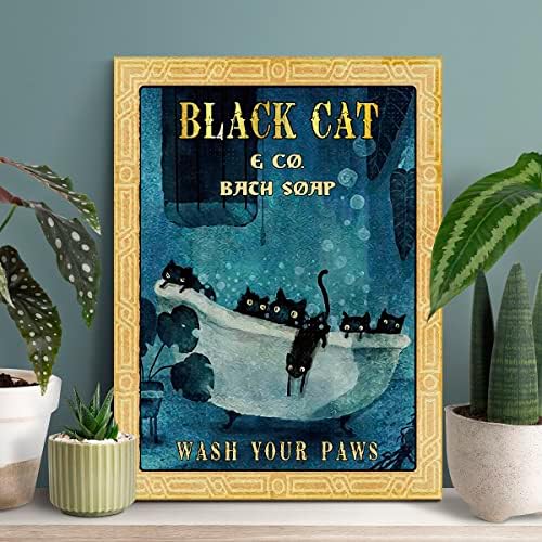 Funny Black Cat & Co. Băi săpun Spălați labele dvs. Canvas Decor Imprimare Băi Pisici Picting Retro Art Afise pentru baie pentru
