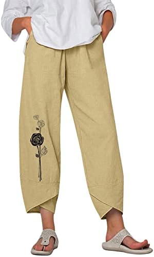 Pantaloni casual Capri pentru femei Fashion Bumbac Pantaloni pijama Vintage imprimare picior drept, plus dimensiune Pantaloni