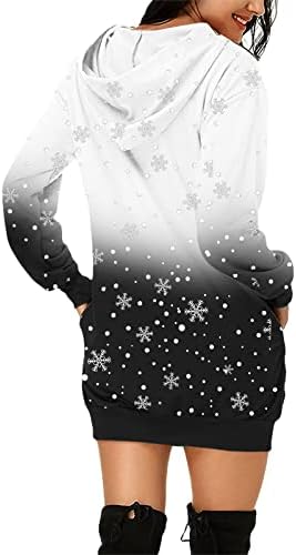NOKMOPO Crăciun Fuste pentru Femei Femei Moda Crăciun imprimate Buzunare Maneca lunga Hoodies pulover rochie