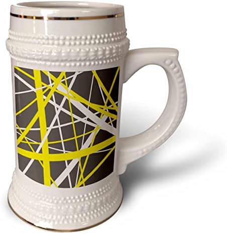 3Drose linii de model geometric abstract galben și alb pe gri - 22oz Stein Cană