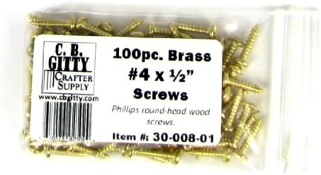 100 de bucăți. 4 x 1/2 șuruburi pentru lemn Phillips cu cap rotund placat cu Alamă