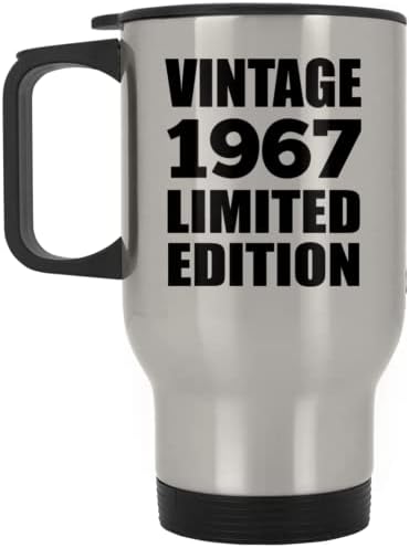 DesignSify 56th Birthday Vintage 1967 Ediție limitată, Silver Travel Mug 14oz Tumbler izolat din oțel inoxidabil, cadouri pentru