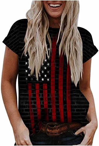 Tricou cu imprimeu grafic Patriotic pentru Femei Topuri Cu mânecă scurtă cu gât rotund 2023 Cămăși de vară la modă
