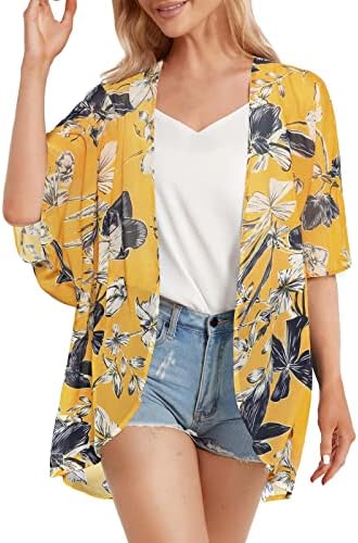 Vara Femei Florale Imprimate Puff Maneca Sifon Kimono Cardigan Vrac Acoperi Casual Bluza Topuri Cearșaf Cardigan Fata