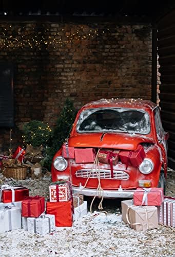 5x7ft roșu mașină de Crăciun Temă retro retro perete de cărămidă fundal lumini culori de culoare Crăciun cadou de decorare