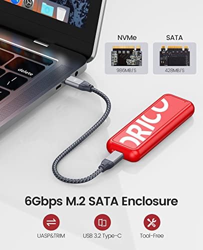 Carcasă SSD ORICO M. 2 SATA NGFF, Adaptor USB C fără scule 6Gbps, cititor USB 3.2 M. 2 SATA, carcasă externă de unitate SSD