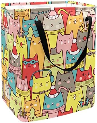 Crăciun amuzant pisici colorate model de față Imprimare rufe pliabile Coș, 60L coșuri de rufe impermeabile coș de spălat haine