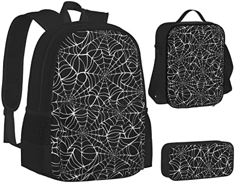 Affilleve Vector Seamless White Spider Web School Rucsac Set de cărți cu cutie de prânz Case de călătorie Laptop Laptop Casual