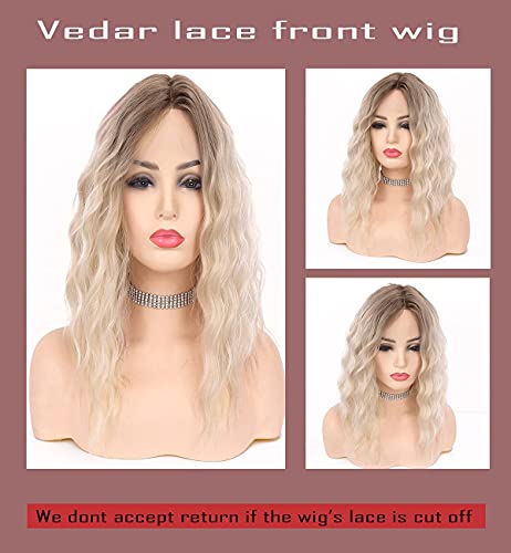 vedar Platinum Blonde Par Scurt cret peruci pentru femei, Ombre Brown Blonde sintetice Blonde peruci WOB peruci 12 inch VEDAR-031-12