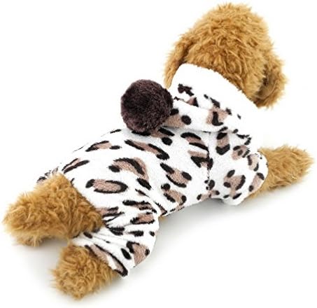 SELMAI Leopard câine Pijamale catelus catifea moale Hoodie Salopeta JPS pentru animale de companie mici Doggie Cat iarna flanel
