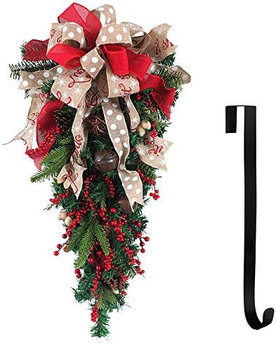 Swag de ornament de Crăciun, panglică cu fructe de clopot Pine conuri arc