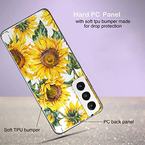 J.WEST pentru Galaxy S22 Case 5G 6.1 , Summer drăguț floarea -soarelui Design de flori florale pentru femei din plastic din
