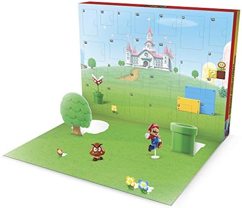 SUPER MARIO Nintendo Advent Calendar Crăciun Calendar de vacanță cu 17 articulat 2.5 figuri de acțiune & 7 accesorii, 24 ziua surpriză numărătoarea inversă cu mediul Pop-Up [ exclusiv]
