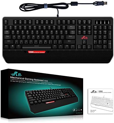 Tastatură mecanică rii K66 USB cu fir Anti-fantomă Tastatură mecanică programabilă pentru jocuri cu comutator silențios maro LED roșu iluminat cu iluminare din spate pentru PC, Windows, Mac