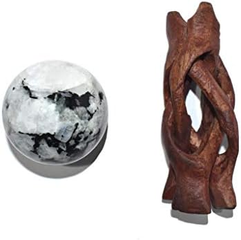 Healings4u sfera Rainbow Moonstone Dimensiune 2-2. 5 Inch & amp; un stand de minge de lemn naturale minge de cristal sfera