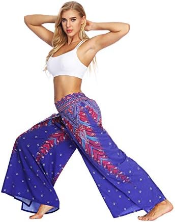 Honeystore pentru femei Boho Palazzo Slit Wide Pants Watch Pants Beach Hippie Yoga Pantaloni de yoga
