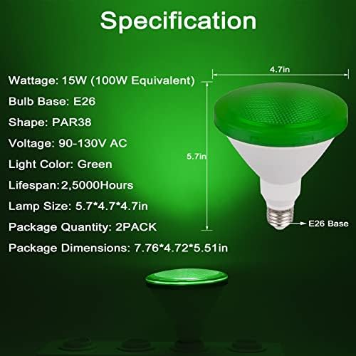 Bec verde par38 - 15w-E26 lumini verzi de inundație pachet 2, Decor de petrecere, verandă, iluminat acasă , iluminat de vacanță,