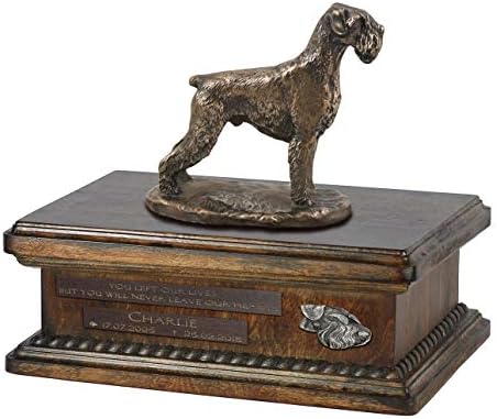 Schnauzer uncropped, urnă pentru cenușă de câine Memorial cu statuie, numele animalului de companie și citat-ArtDog personalizate