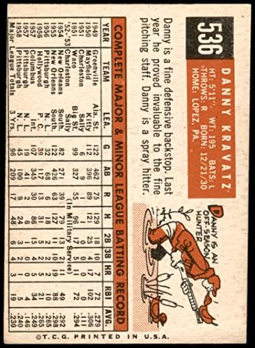 1959 Topps 536 Danny Kravitz Pittsburgh Pirates VG Pirates
