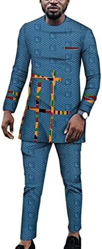 Dashiki bărbați îmbrăcăminte africană costum de modă patchwork tipărite tricouri lungi de top și pantaloni ținute tribale costum