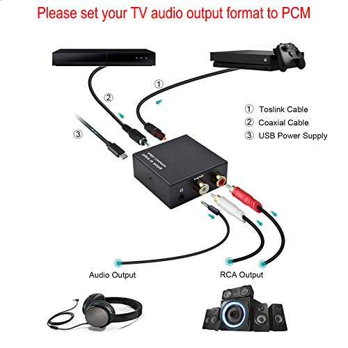 Convertor audio Digital în Analog, SPDIF Coaxial Toslink la Stereo analogic L/R RCA adaptor audio Jack de 3,5 mm cu cablu optic