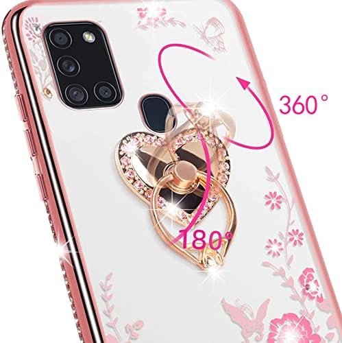 pentru Husa pentru telefon A21s, husa Samsung Galaxy A21s pentru femei Glitter Crystal Soft TPU Bling Cute Butterfly Heart
