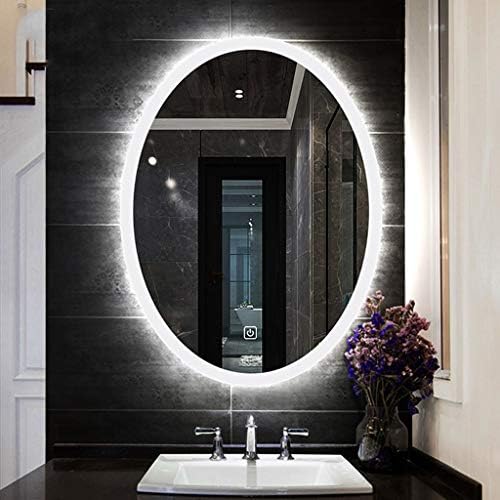 Oglindă de machiaj oglinzi de baie montate pe perete, comutator cu ecran tactil cu două culori interioare luminoase oglindă