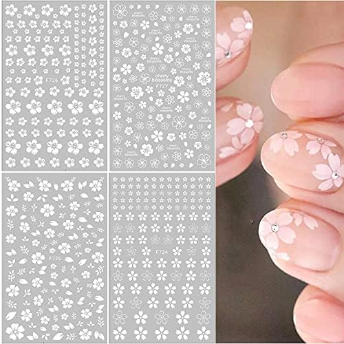 Alb floare Nail Art autocolante 3D autoadezive Nail Design Nail Art Consumabile Alb Cherry Blossoms designeri unghii decalcomanii