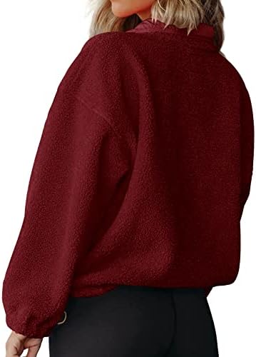 Panadila feminin Half Snap Fleece Pullover Pullover Casual Fuzzy Sherpa cu buzunare cămăși cu mânecă lungă la modă