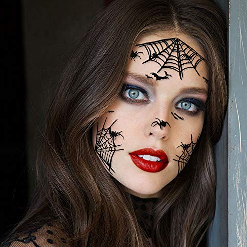 Konsait 65pcs Halloween Spider Face Tatuaje Spider Web Spider Net Tatuaje temporare - Față Araș Brak Back Tatuaje Stickers