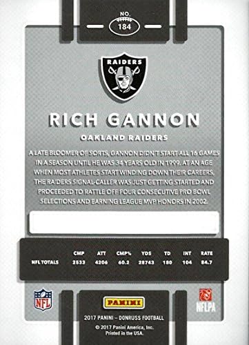2017 Donruss 184 Rich Gannon Oakland Raiders Card de fotbal