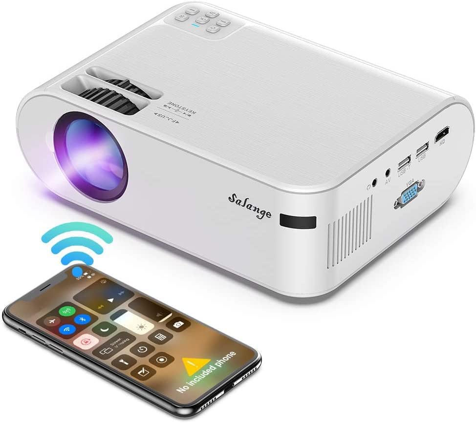 Proiector mini pentru iPhone, Proiector de film în aer liber Salange, 9600 Lumens WiFi Projector 1080P