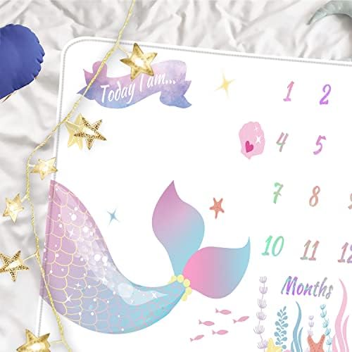 Qicaiyun Mermaid Baby Milestone Pictures Picte Bătăură Luna pentru bebeluși Pătură cu marcaj pentru bebeluși pătură unisex