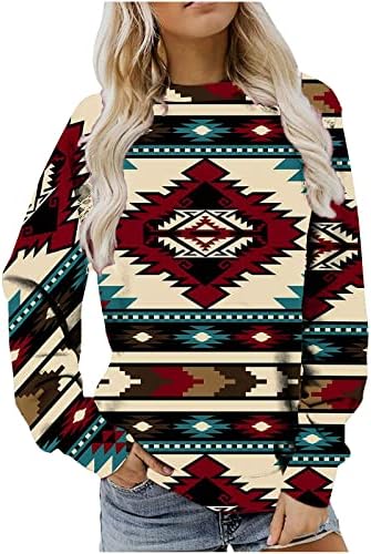 Femei pulovere cu mânecă lungă, modă, Western Aztec Crewneck Pulovere geometrice bloc de culori imprimate topuri tunică pulovere