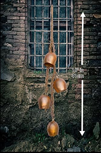 Azwa Nautical Metal Decorat Iron Bell Wind Chime handmade Brass Finish Ușă de vacă Clopot cu iută agățată frânghie 4 clopot