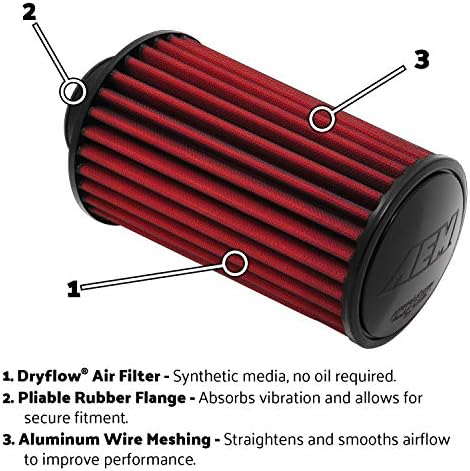 AEM 21-2038DK Universal Dryflow Clamp-On Filtru de aer: conic rotund; 3 în flanșă ID; 8.125 în înălțime; 6 în bază; 5.125 în