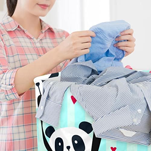 Panda cu imprimeu cu model de inimă coș de rufe pliabil, 60L coșuri de rufe impermeabile coș de spălat haine jucării Depozitare