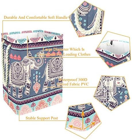 Inhomer Ornament în stil Indian cu elefanți și Paisleys 300d Oxford PVC haine impermeabile împiedică coș mare de rufe pentru