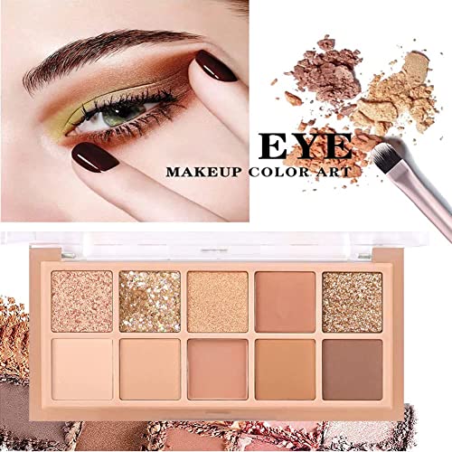 10 culori Matte Nude Shimmer Eye makeup Palette cu perie profesională pentru fard de pleoape cu cap dublu, pigmentat ridicat,
