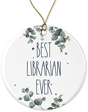 Ornament bibliotecar DIANDDESIGNGIFT, cel mai bun ornament bibliotecar vreodată, cel mai bun ornament de Crăciun bibliotecar,