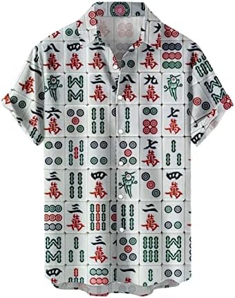 Hddk Button Casual pentru bărbați în jos cămăși cu mânecă scurtă de vară plajă de vară, în mod regulat, vintage amuzant mahjong