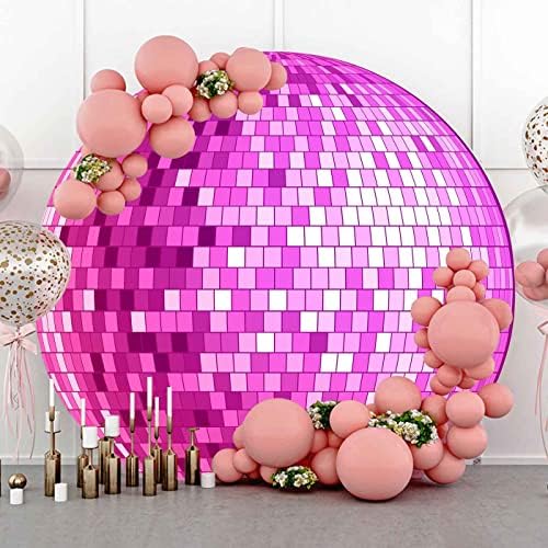Phmojen roz oglindă rotundă copertă de fundal rotund, 7,2ft Polyester 70s Disco Party Circle fundal, dans circular de dans