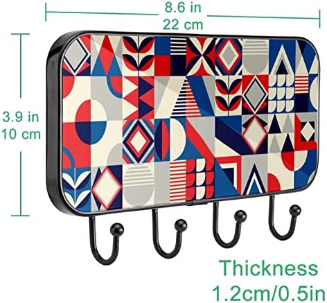 Formă geometrică colorată mozaic fundal de imprimare suport suport suport de perete, suport pentru haina de intrare cu 4 cârlig