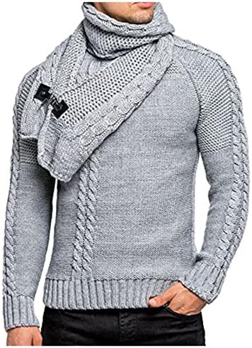 Eșarfă și pulovere de iarnă bucăți de bărbați bluză de gât 2 mânecă lungă se setă de toamnă și pulover, solid în aer liber