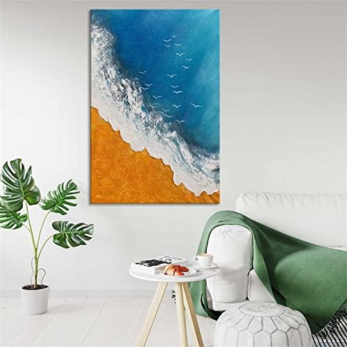 Yehei pictură în ulei pictată manual, pictură peisaj modernă oceanului albastru, decorare perete de artă pentru casă, living,
