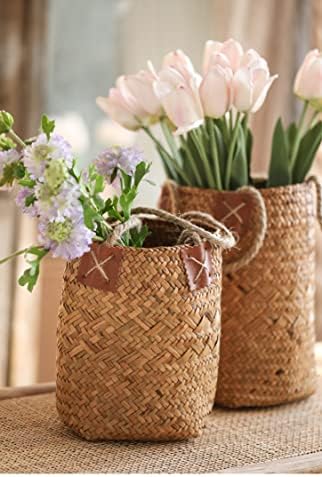 WONDER HOME iarbă de mare țesute coș de flori țesute manual cadou Ideal vaza de flori pentru decorarea casei pachet de 2