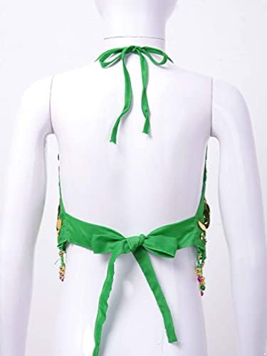 Jhaoyu Girls Belly Dance Top Sequins Tassel Tassel Halter Vest VEST SCENATE Costum de performanță